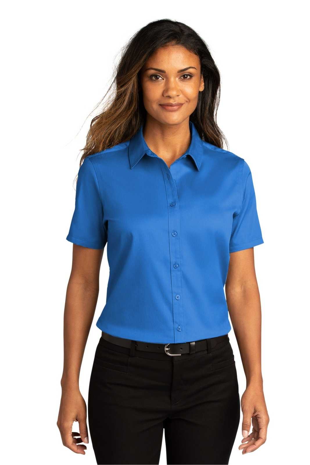 Port Authority LW809 Ladies Long Sleeve SuperPro React Twill Shirt - Strong Blue - HIT a Double - 1