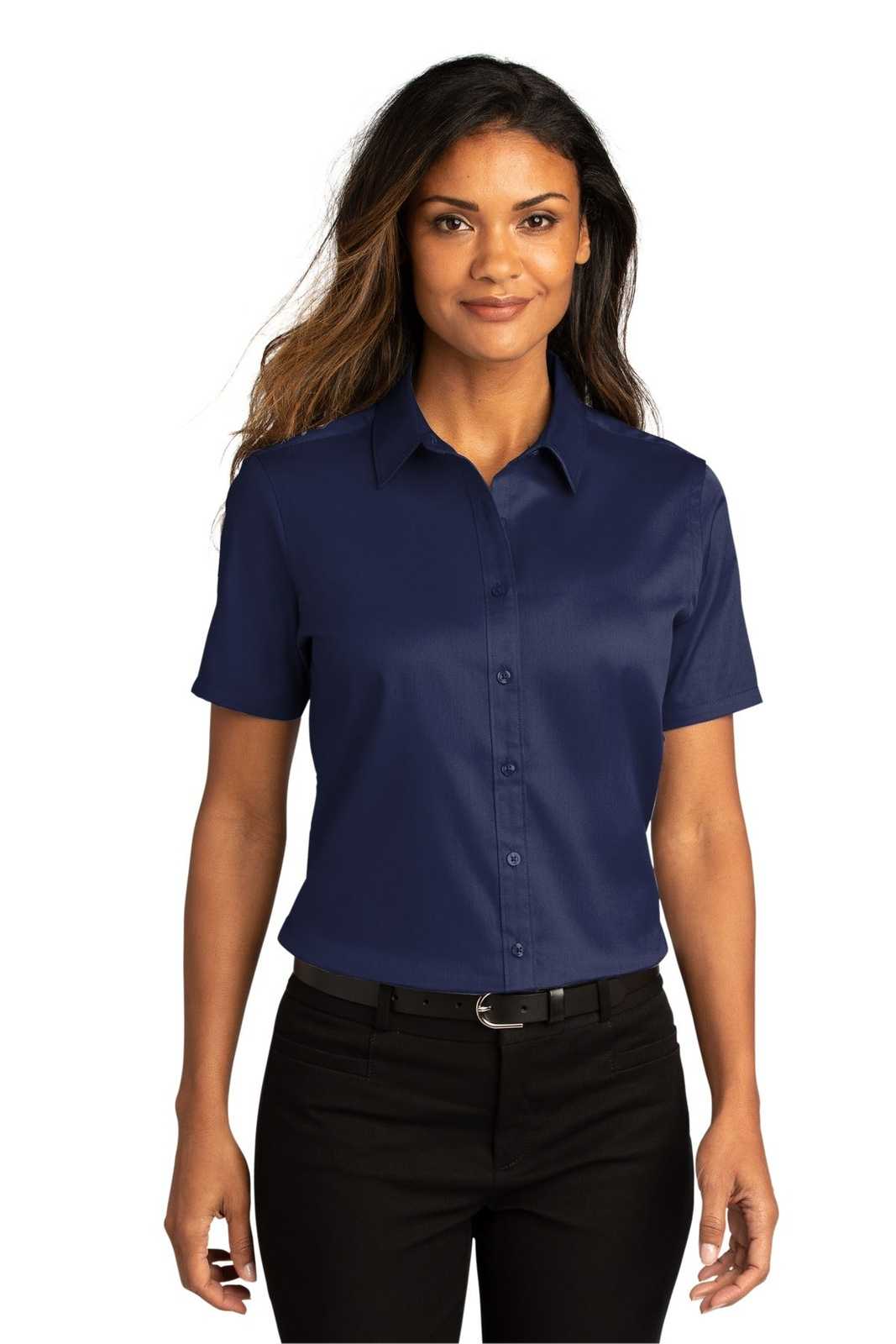 Port Authority LW809 Ladies Long Sleeve SuperPro React Twill Shirt - True Navy - HIT a Double - 1