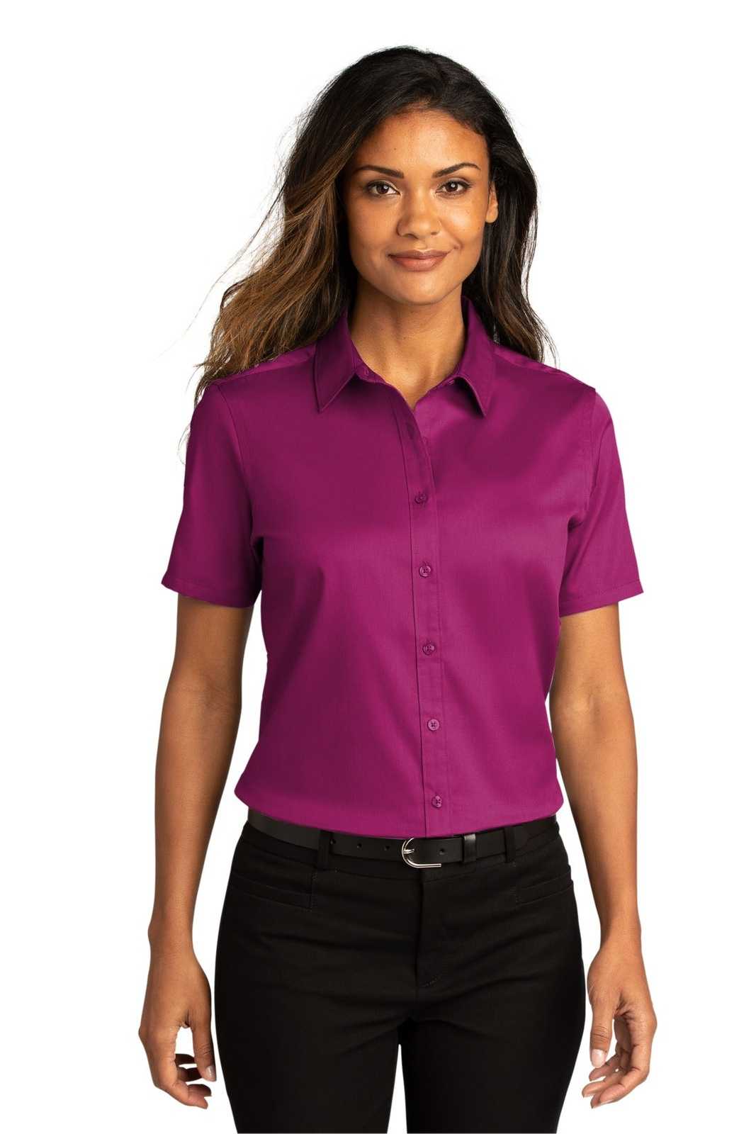 Port Authority LW809 Ladies Long Sleeve SuperPro React Twill Shirt - Wild Berry - HIT a Double - 1