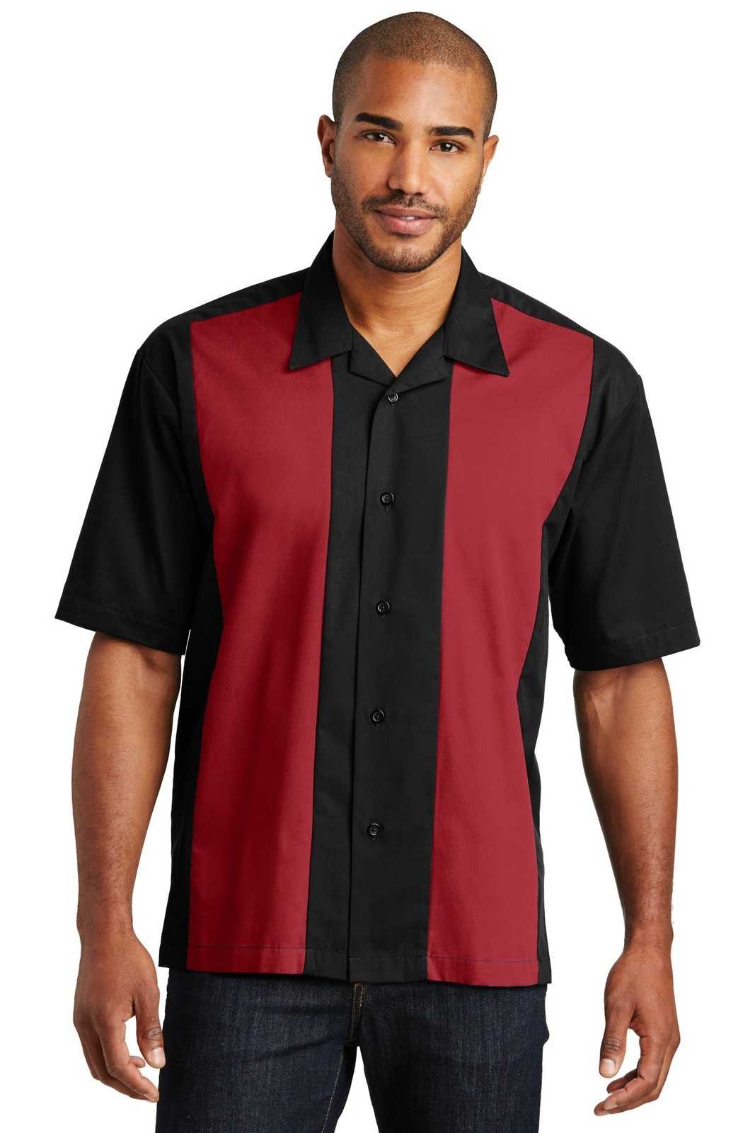 Port Authority S300 Retro Camp Shirt - Black Red - HIT a Double - 1