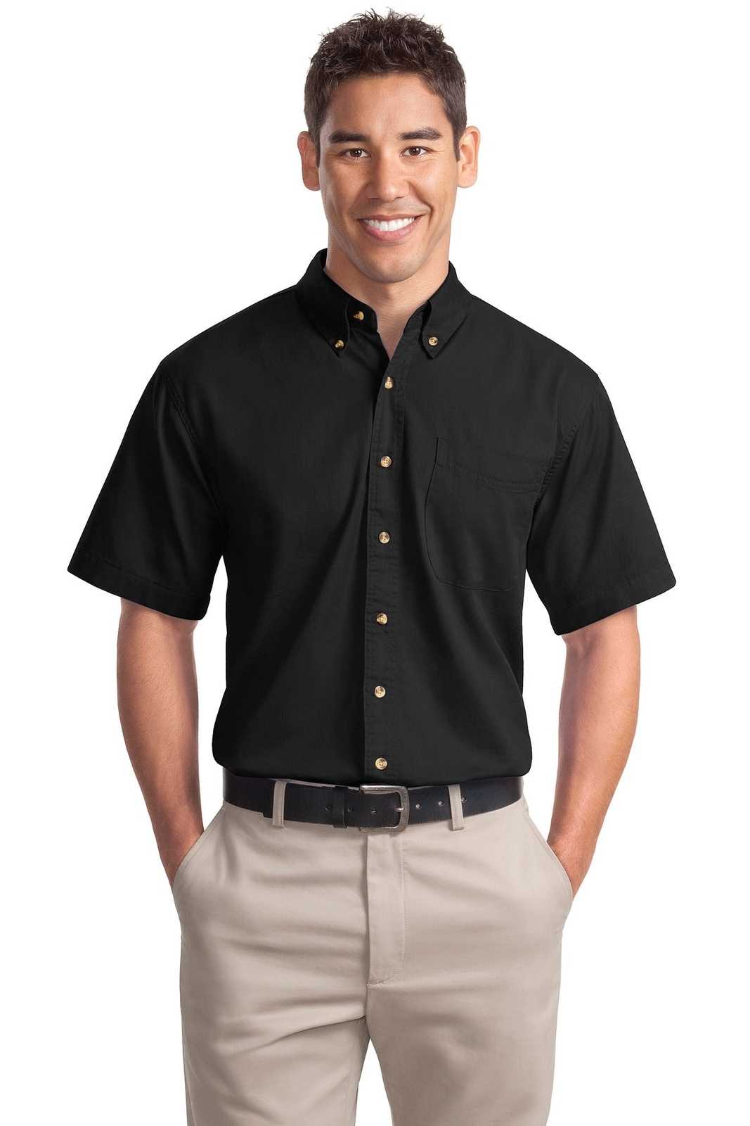 Port Authority S500T Short Sleeve Twill Shirt - Black - HIT a Double - 1