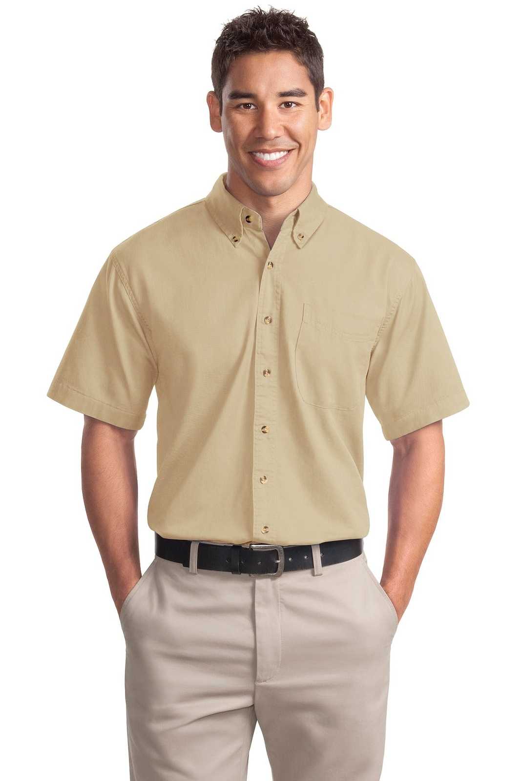 Port Authority S500T Short Sleeve Twill Shirt - Stone - HIT a Double - 1