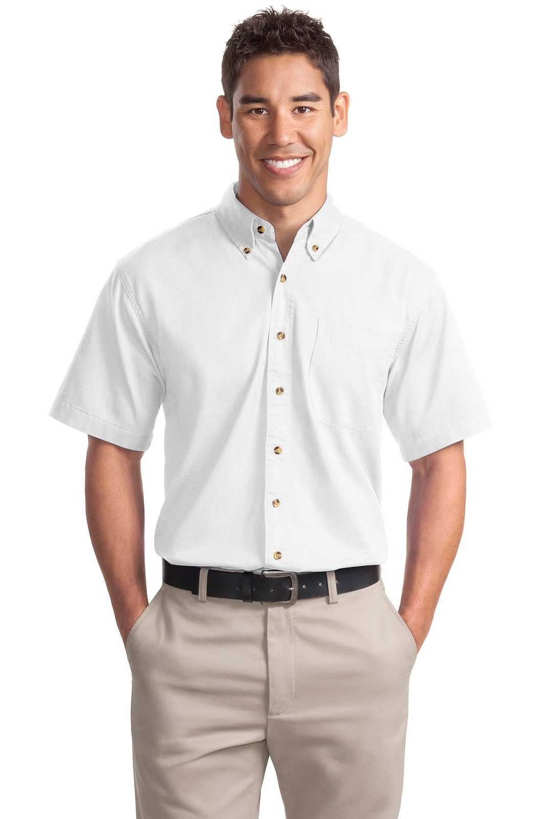 Port Authority S500T Short Sleeve Twill Shirt - White - HIT a Double - 1