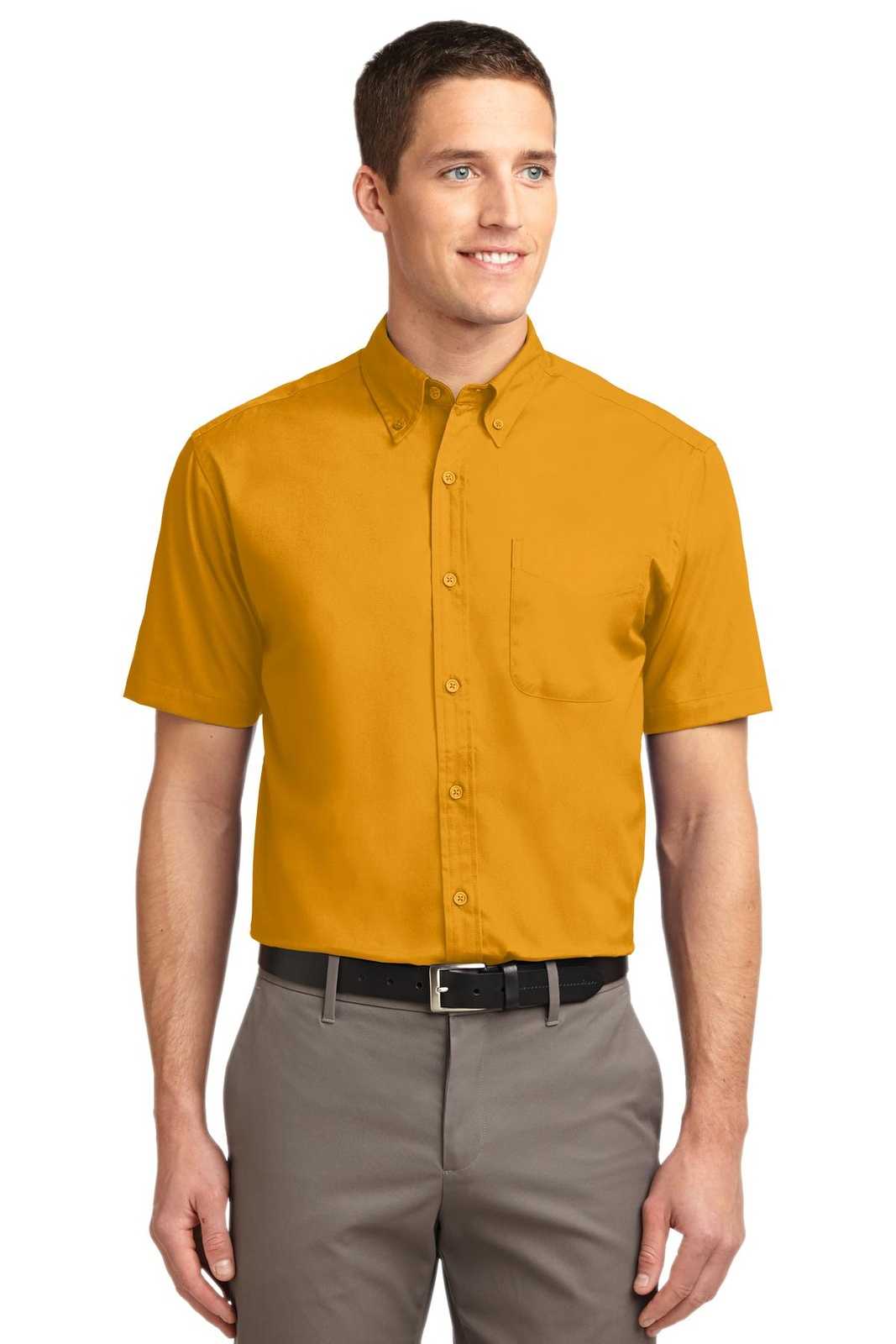 Port Authority S508 Short Sleeve Easy Care Shirt - Athletic Gold Light Stone - HIT a Double - 1