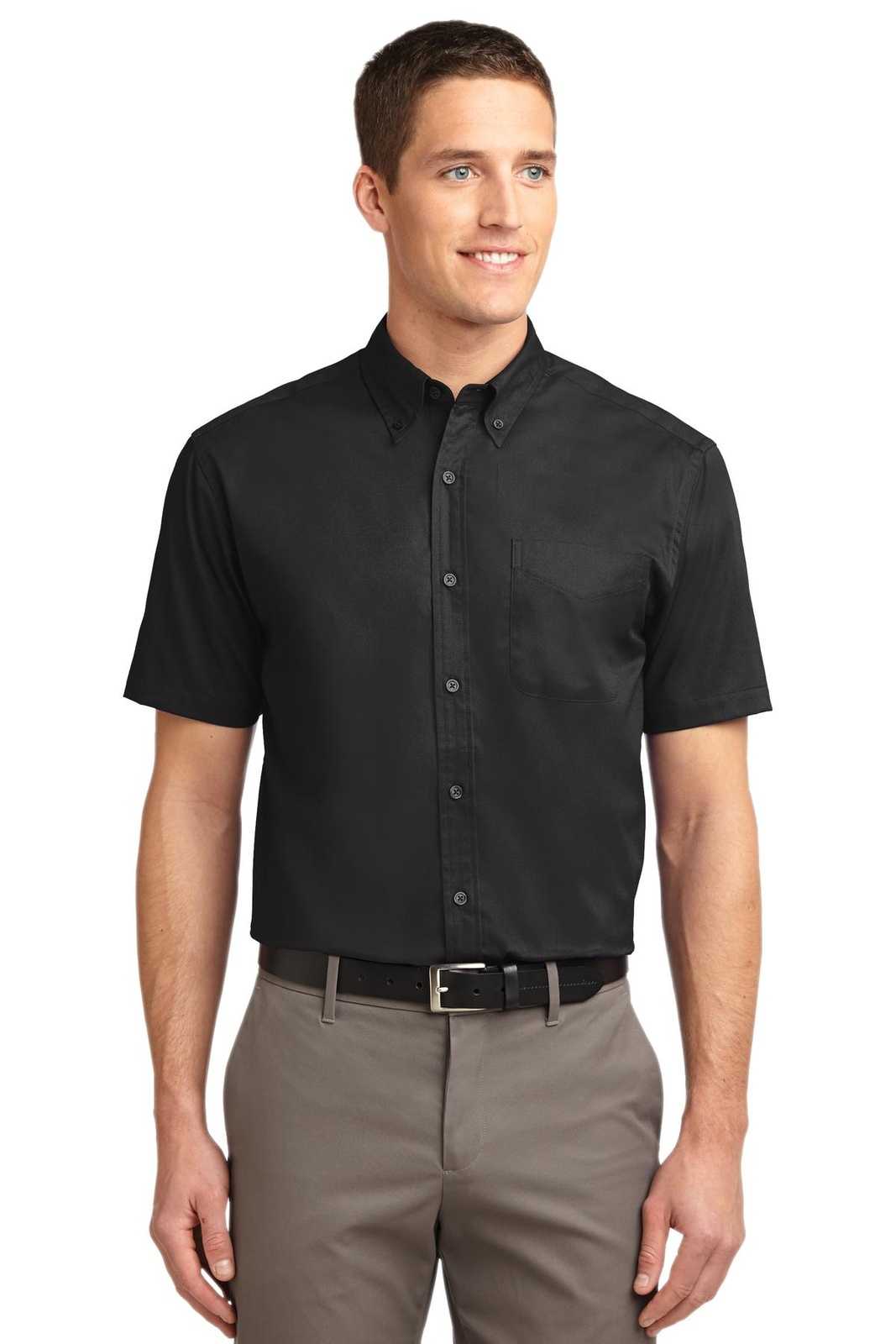 Port Authority S508 Short Sleeve Easy Care Shirt - Black Light Stone - HIT a Double - 1