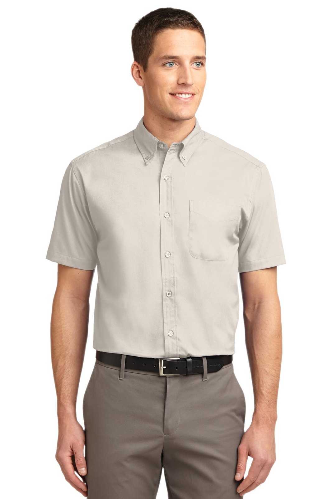 Port Authority S508 Short Sleeve Easy Care Shirt - Light Stone Classic Navy - HIT a Double - 1