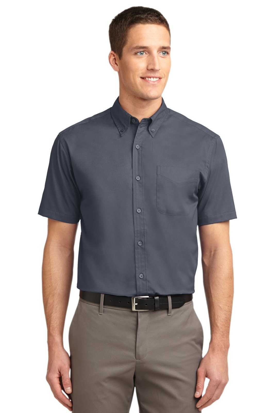 Port Authority S508 Short Sleeve Easy Care Shirt - Steel Gray Light Stone - HIT a Double - 1