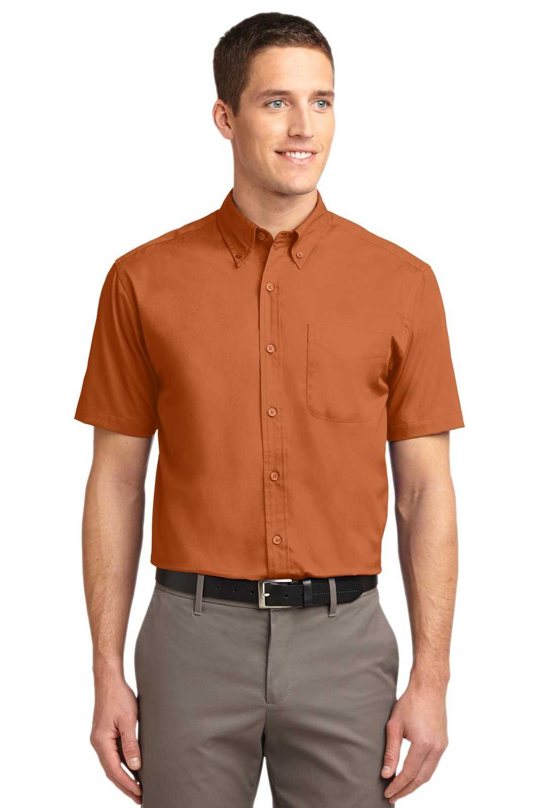 Port Authority S508 Short Sleeve Easy Care Shirt - Texas Orange Light Stone - HIT a Double - 1
