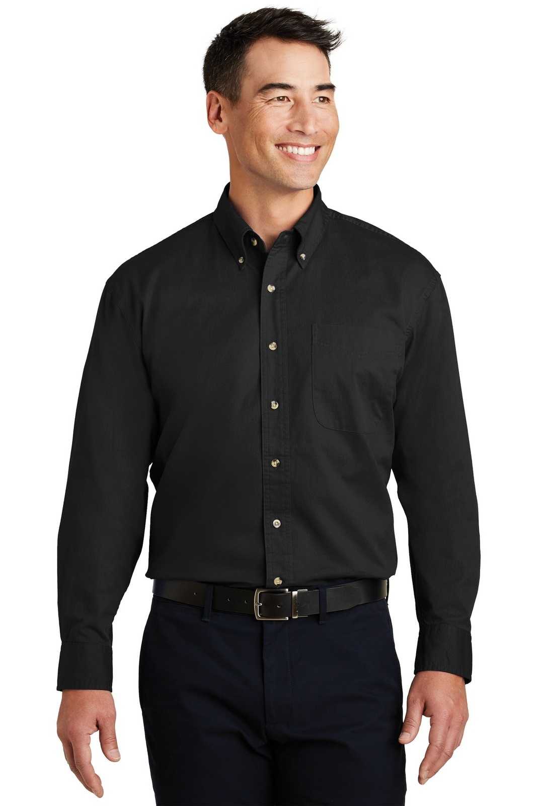 Port Authority S600T Long Sleeve Twill Shirt - Black - HIT a Double - 1