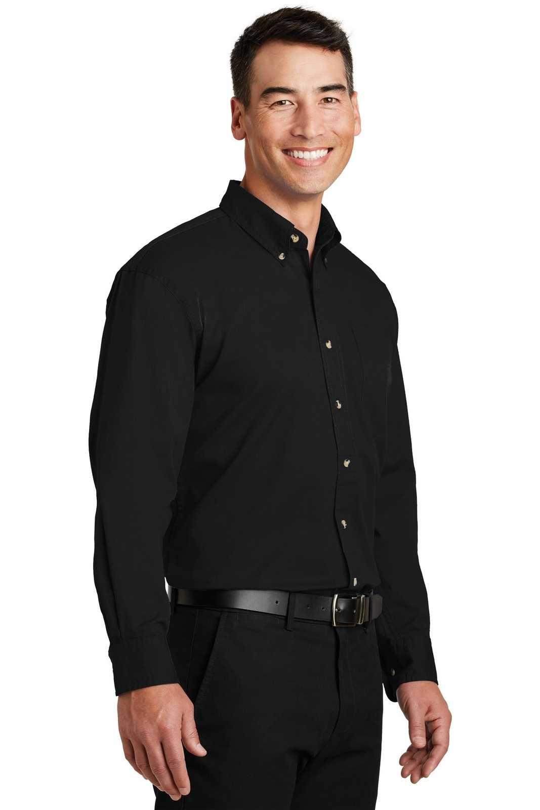 Port Authority S600T Long Sleeve Twill Shirt - Black - HIT a Double - 4