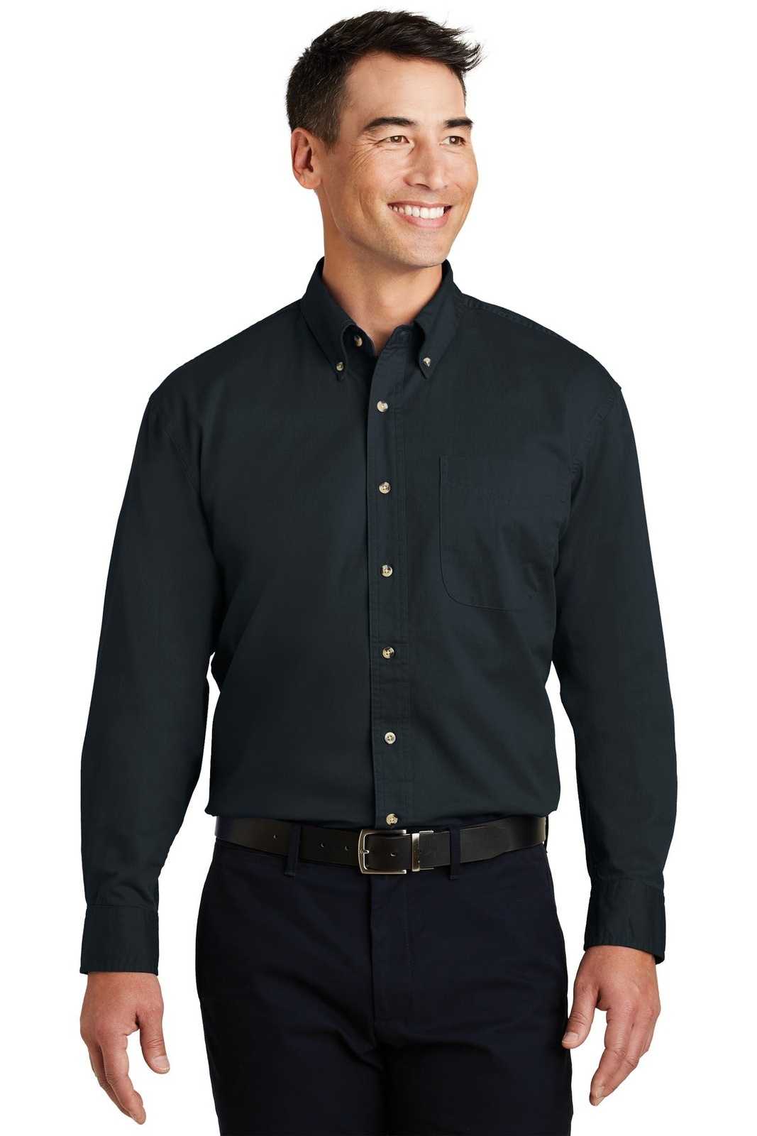 Port Authority S600T Long Sleeve Twill Shirt - Classic Navy - HIT a Double - 1
