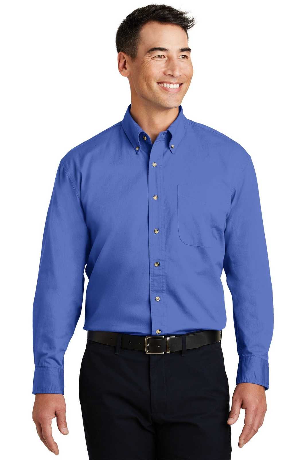 Port Authority S600T Long Sleeve Twill Shirt - Faded Blue - HIT a Double - 1
