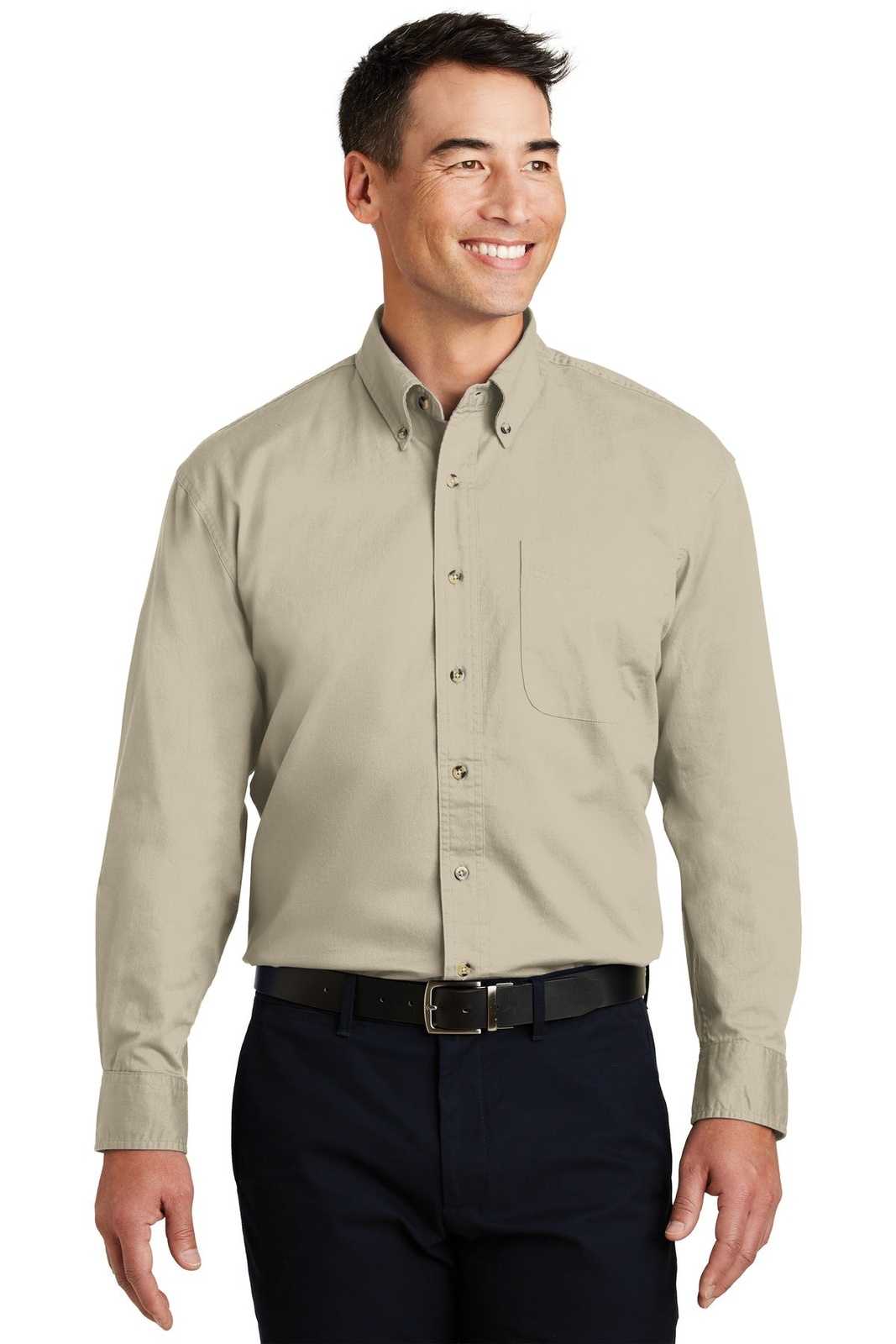 Port Authority S600T Long Sleeve Twill Shirt - Stone - HIT a Double - 1