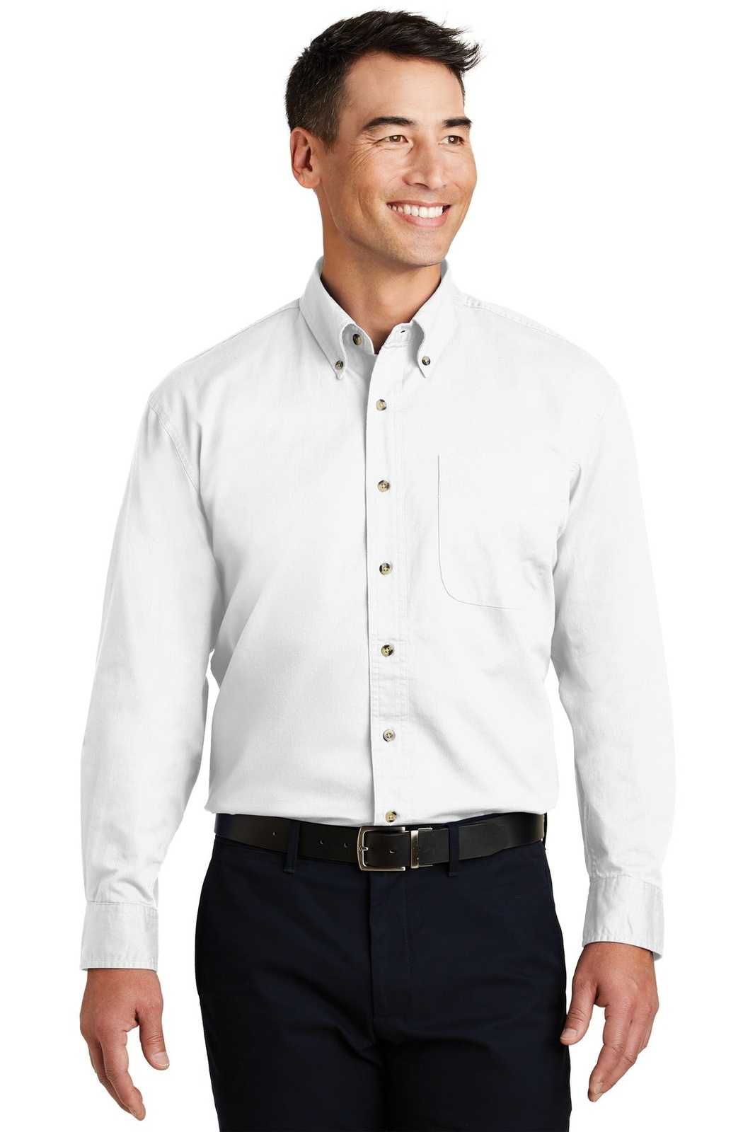 Port Authority S600T Long Sleeve Twill Shirt - White - HIT a Double - 1