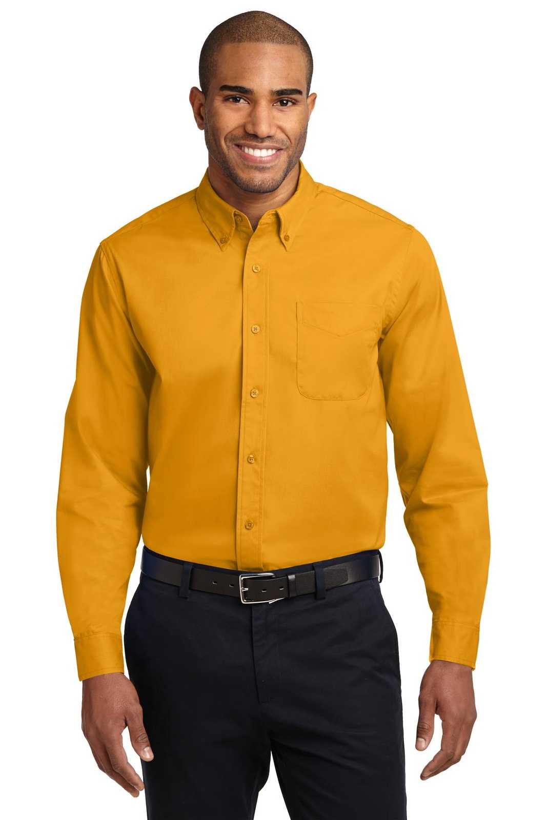 Port Authority S608ES Extended Size Long Sleeve Easy Care Shirt - Athletic Gold Light Stone - HIT a Double - 1