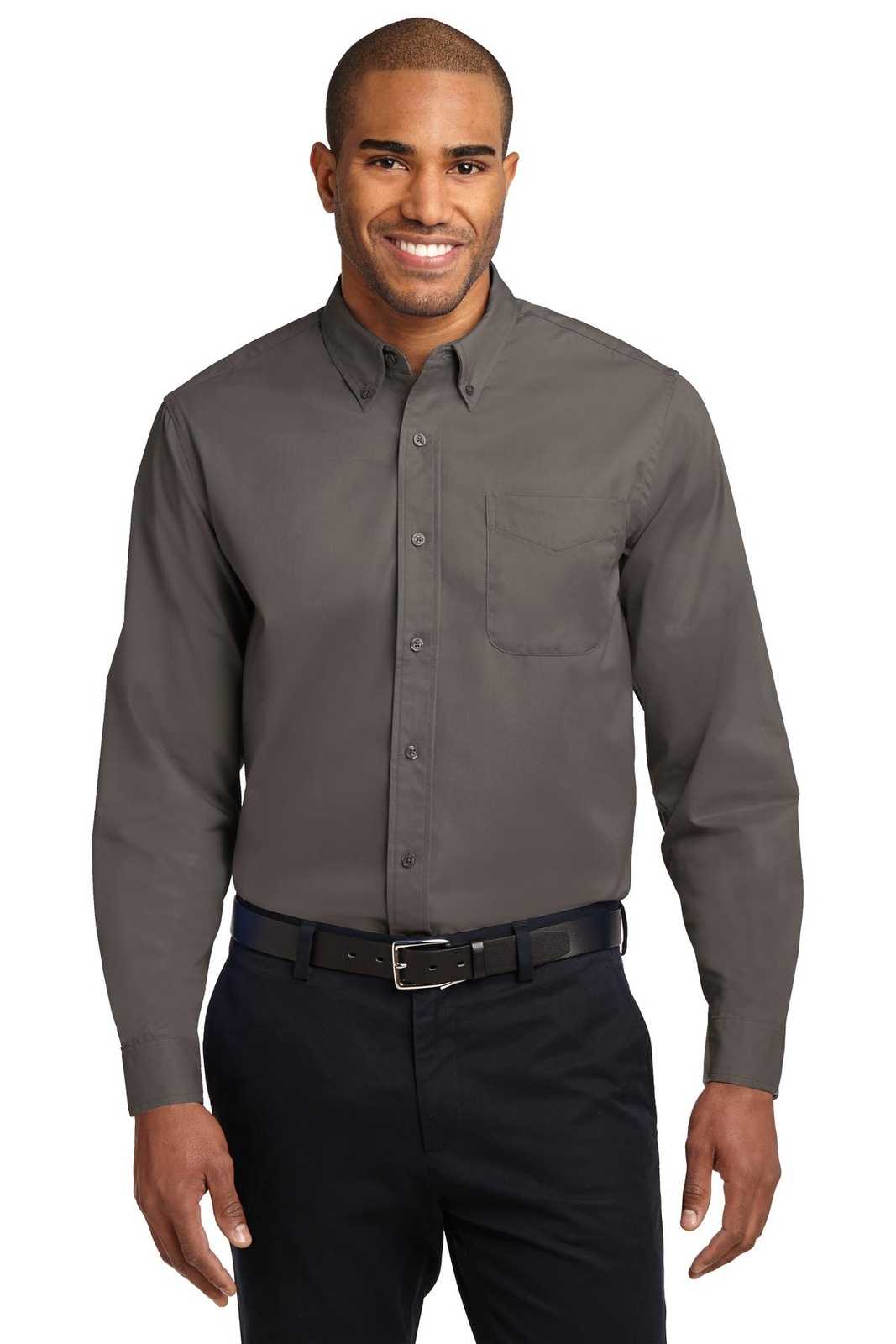Port Authority S608ES Extended Size Long Sleeve Easy Care Shirt - Bark - HIT a Double - 1