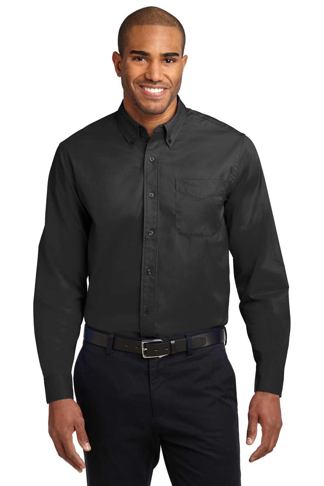 Port Authority S608ES Extended Size Long Sleeve Easy Care Shirt - Black Light Stone - HIT a Double - 1