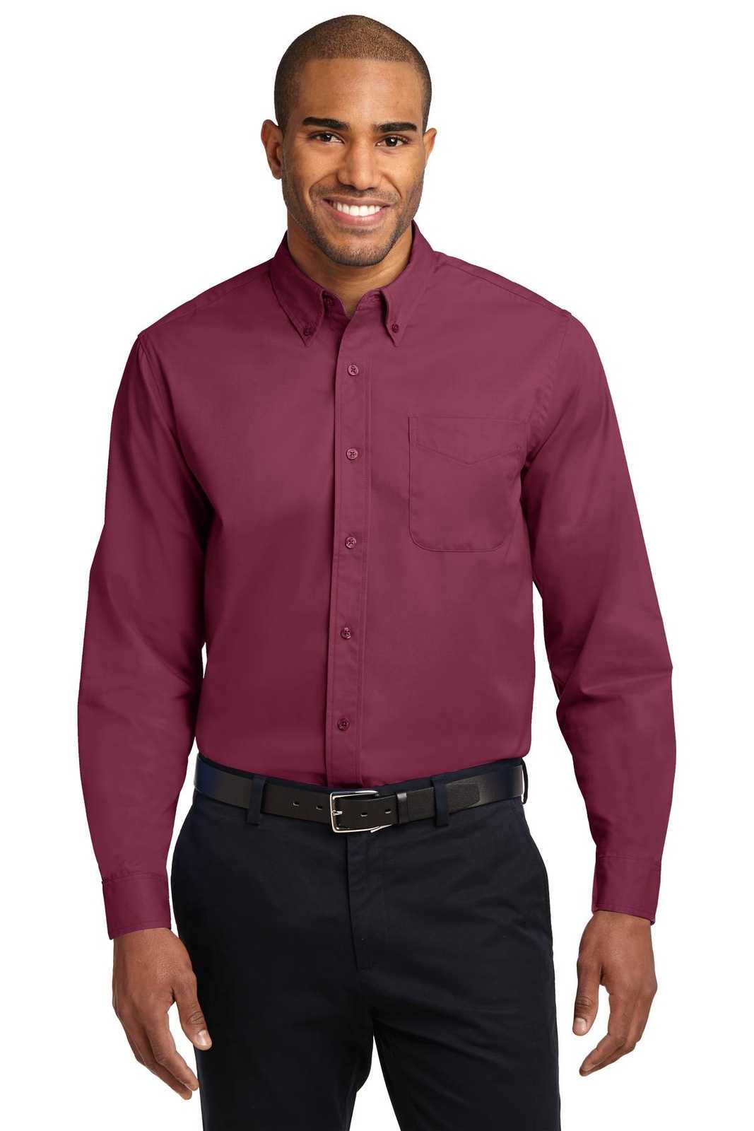 Port Authority S608ES Extended Size Long Sleeve Easy Care Shirt - Burgundy Light Stone - HIT a Double - 1