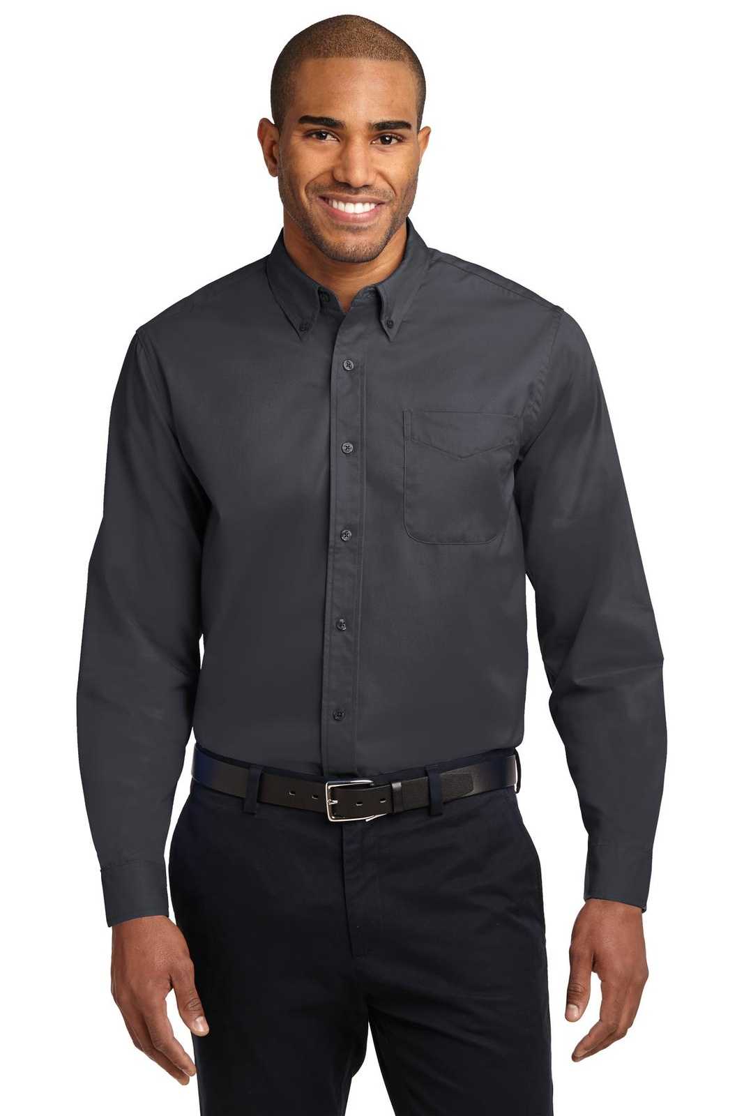 Port Authority S608ES Extended Size Long Sleeve Easy Care Shirt - Classic Navy Light Stone - HIT a Double - 1