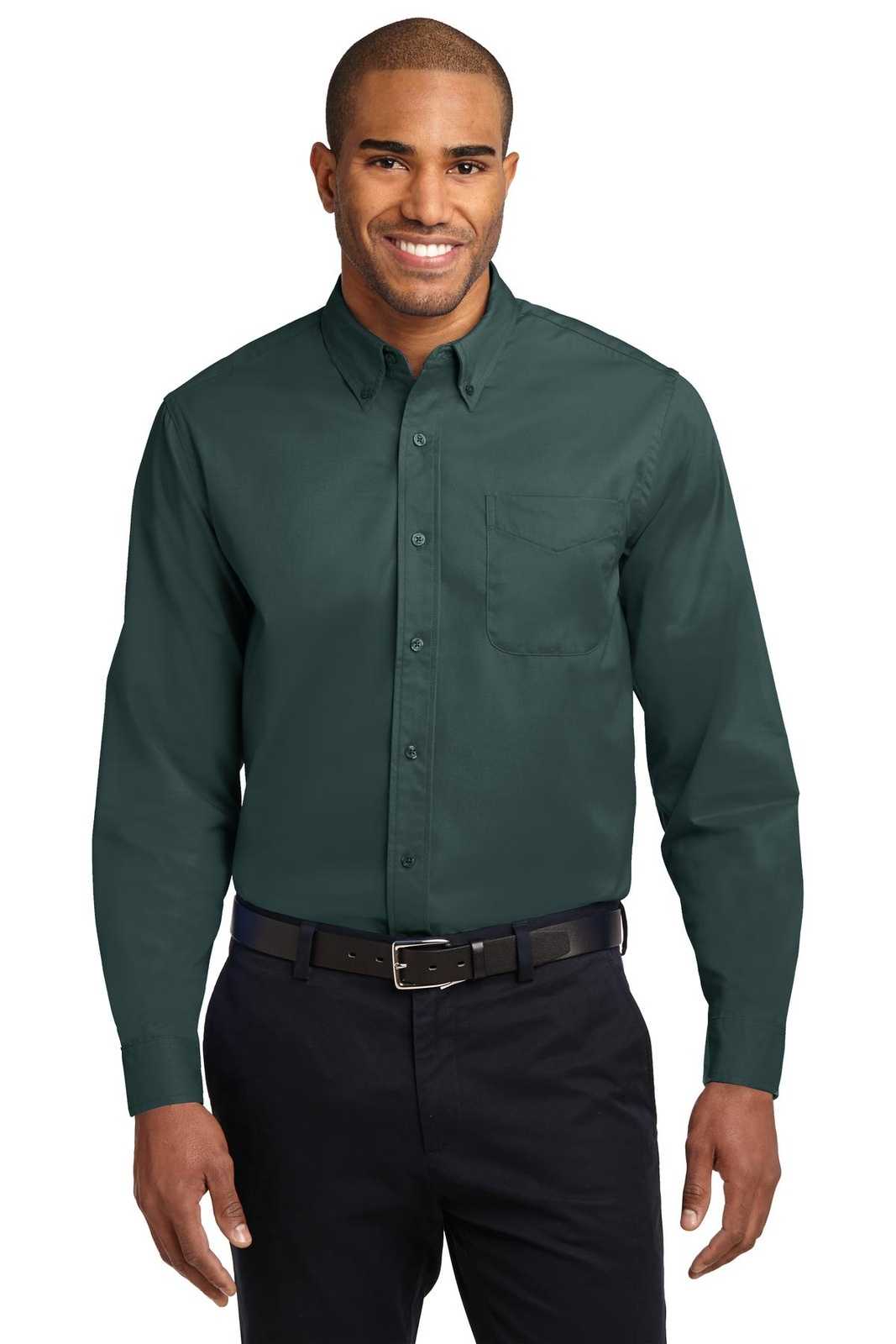 Port Authority S608ES Extended Size Long Sleeve Easy Care Shirt - Dark Green Navy - HIT a Double - 1