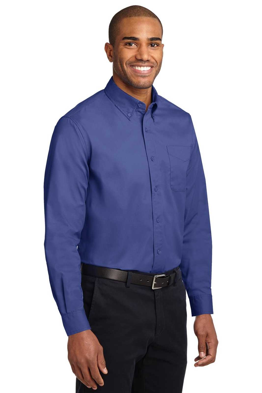 Port Authority S608ES Extended Size Long Sleeve Easy Care Shirt - Mediterranean Blue - HIT a Double - 3
