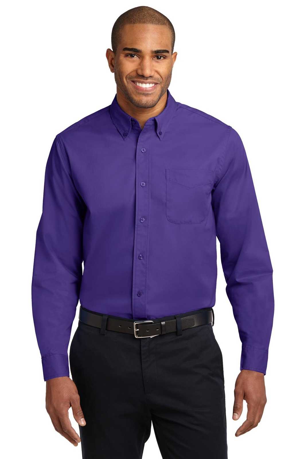 Port Authority S608ES Extended Size Long Sleeve Easy Care Shirt - Purple Light Stone - HIT a Double - 1