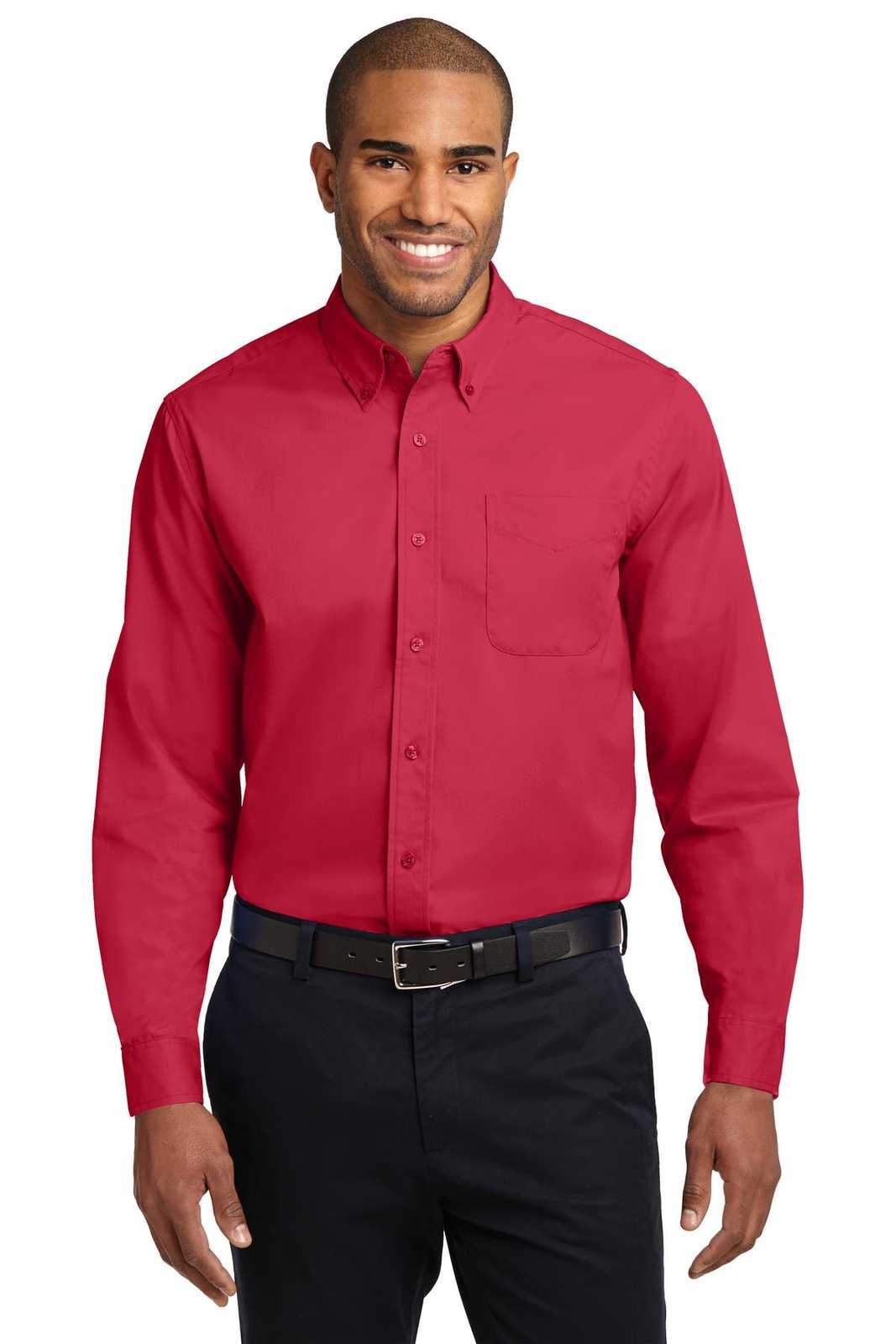 Port Authority S608ES Extended Size Long Sleeve Easy Care Shirt - Red Light Stone - HIT a Double - 1