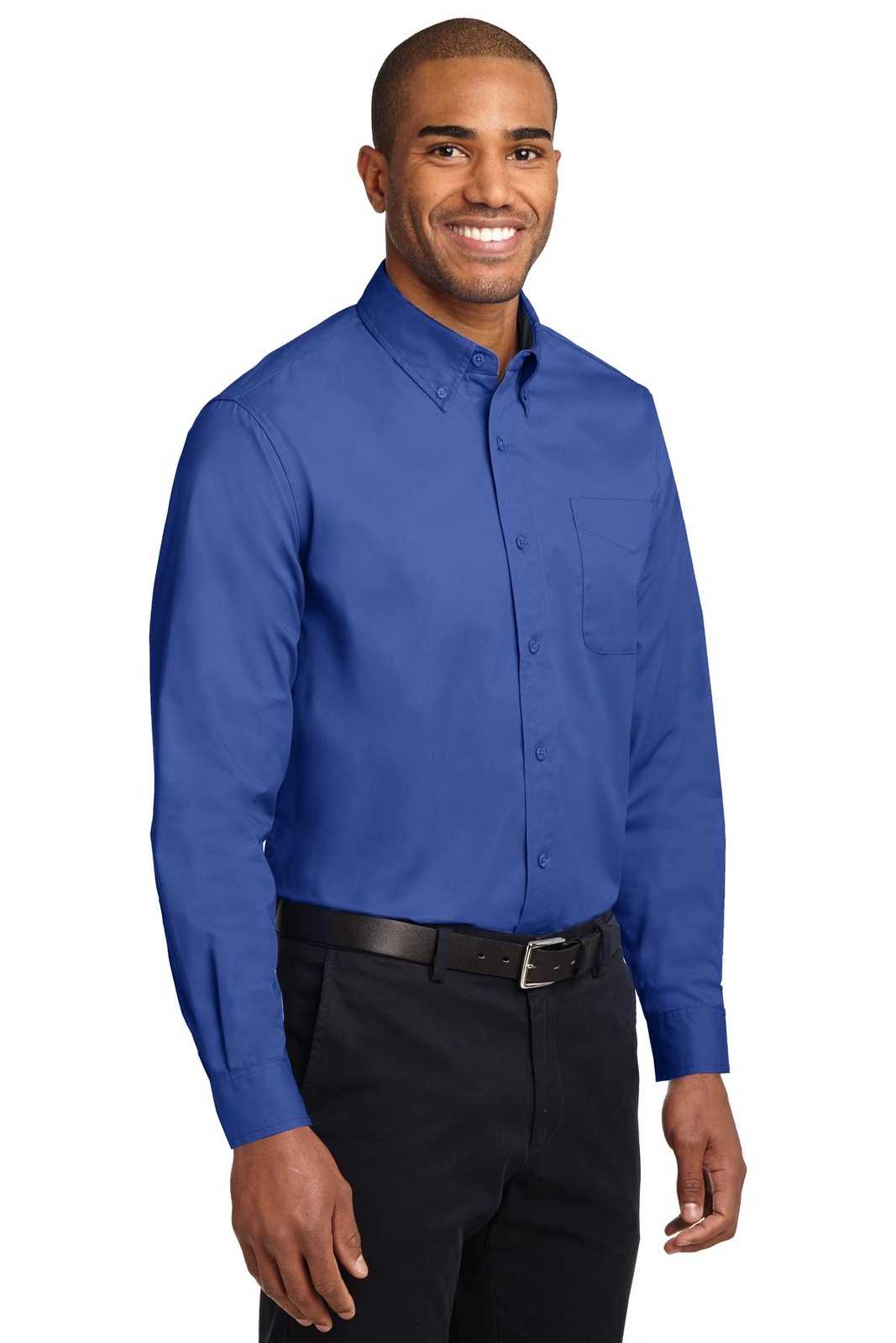 Port Authority S608ES Extended Size Long Sleeve Easy Care Shirt - Royal Classic Navy - HIT a Double - 4