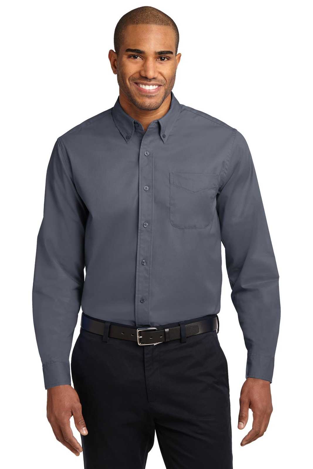 Port Authority S608ES Extended Size Long Sleeve Easy Care Shirt - Steel Gray Light Stone - HIT a Double - 1