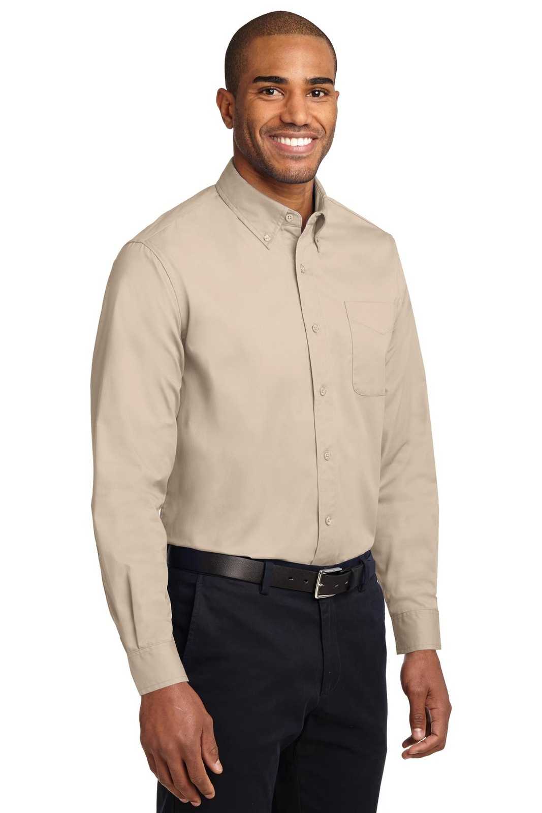 Port Authority S608ES Extended Size Long Sleeve Easy Care Shirt - Stone - HIT a Double - 4