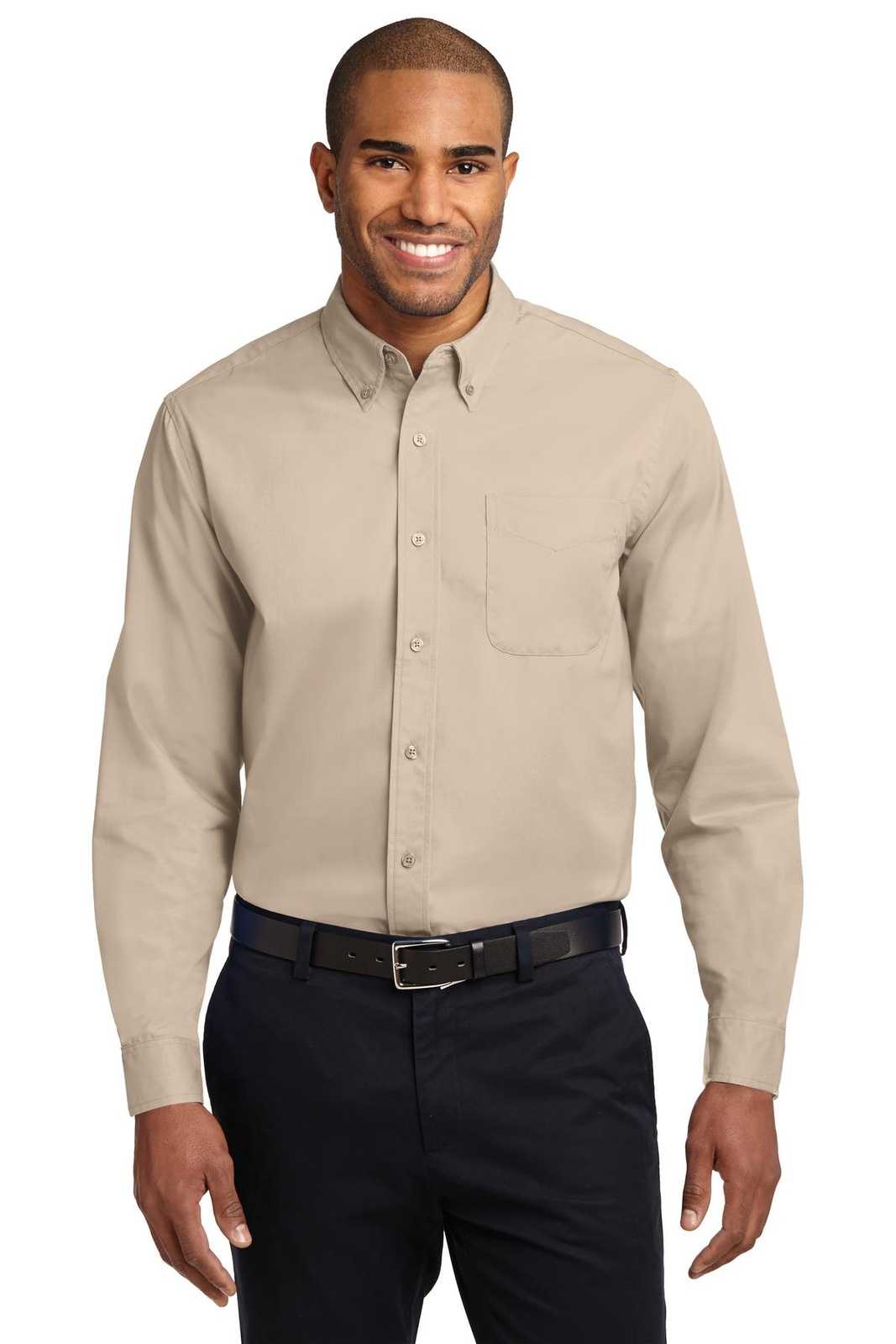 Port Authority S608ES Extended Size Long Sleeve Easy Care Shirt - Stone - HIT a Double - 1