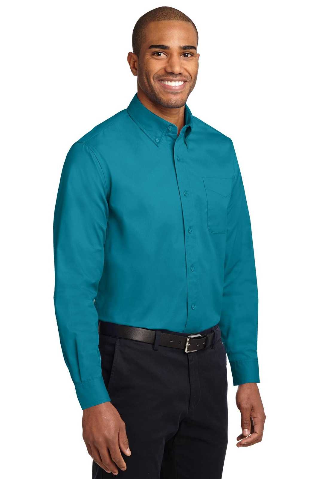 Port Authority S608ES Extended Size Long Sleeve Easy Care Shirt - Teal Green - HIT a Double - 4