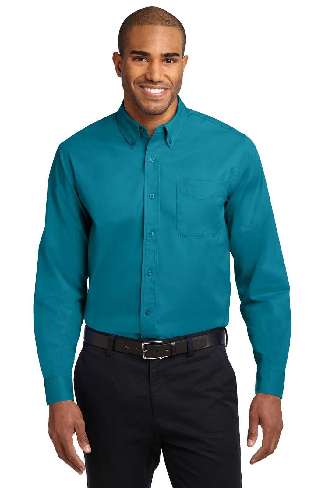 Port Authority S608ES Extended Size Long Sleeve Easy Care Shirt - Teal Green - HIT a Double - 1