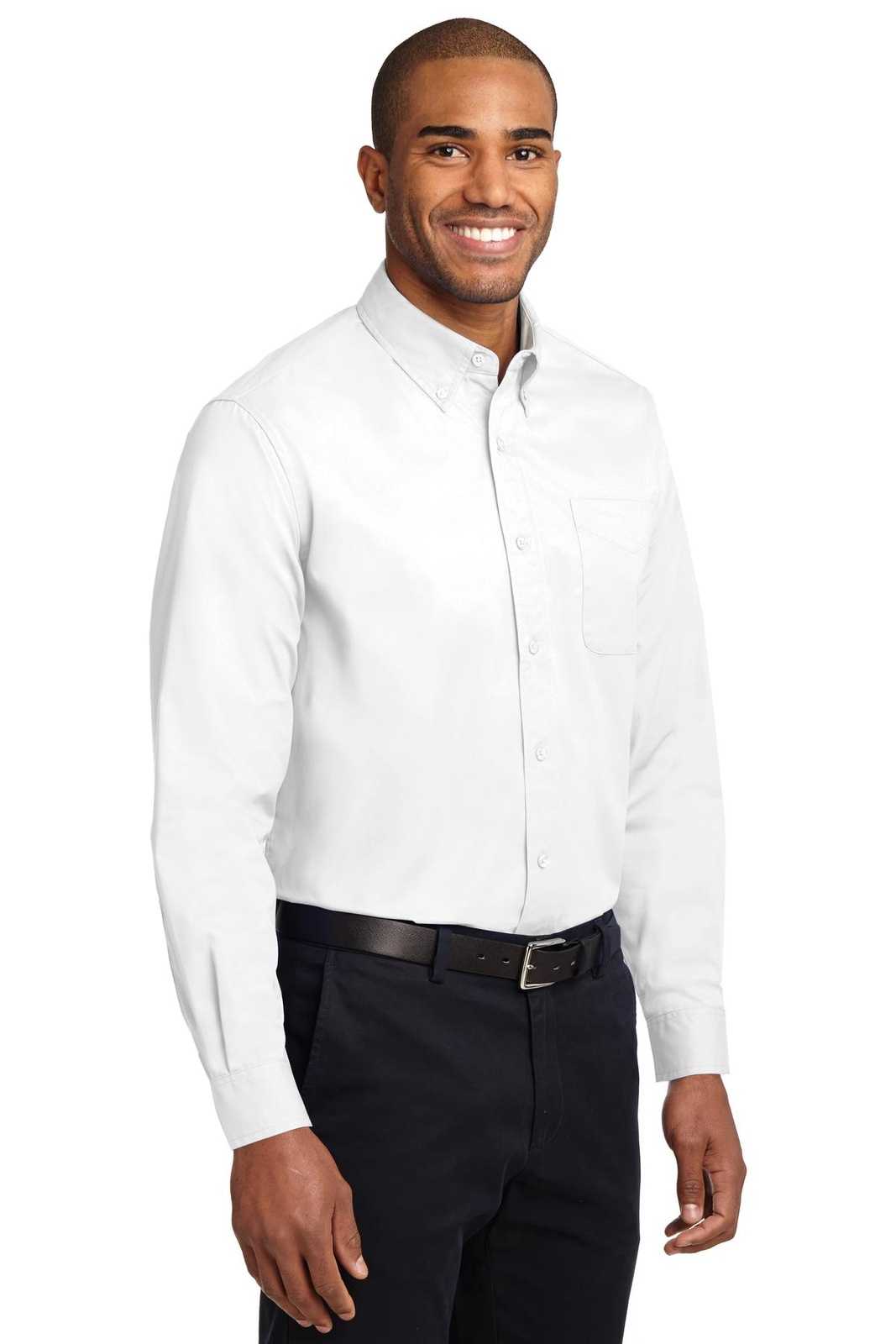 Port Authority S608ES Extended Size Long Sleeve Easy Care Shirt - White Light Stone - HIT a Double - 4