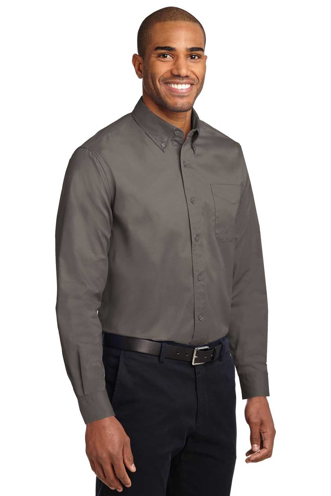 Port Authority S608 Long Sleeve Easy Care Shirt - Bark - HIT a Double - 4