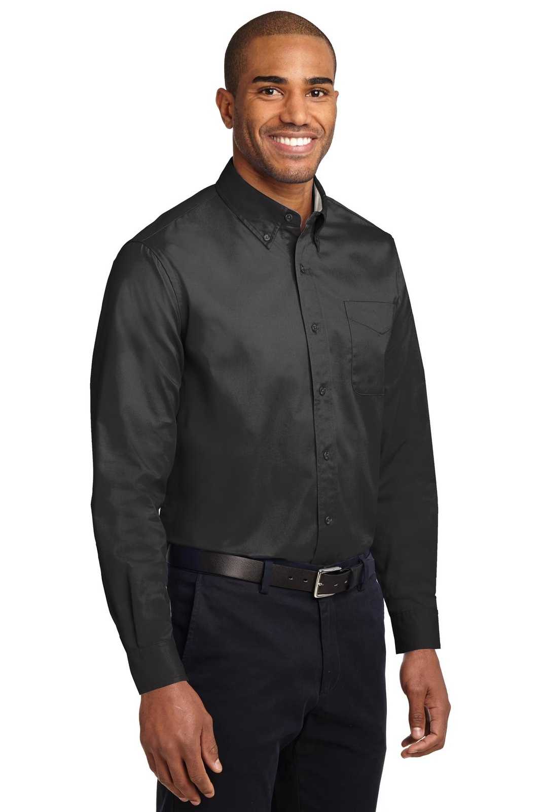 Port Authority S608 Long Sleeve Easy Care Shirt - Black Light Stone - HIT a Double - 4