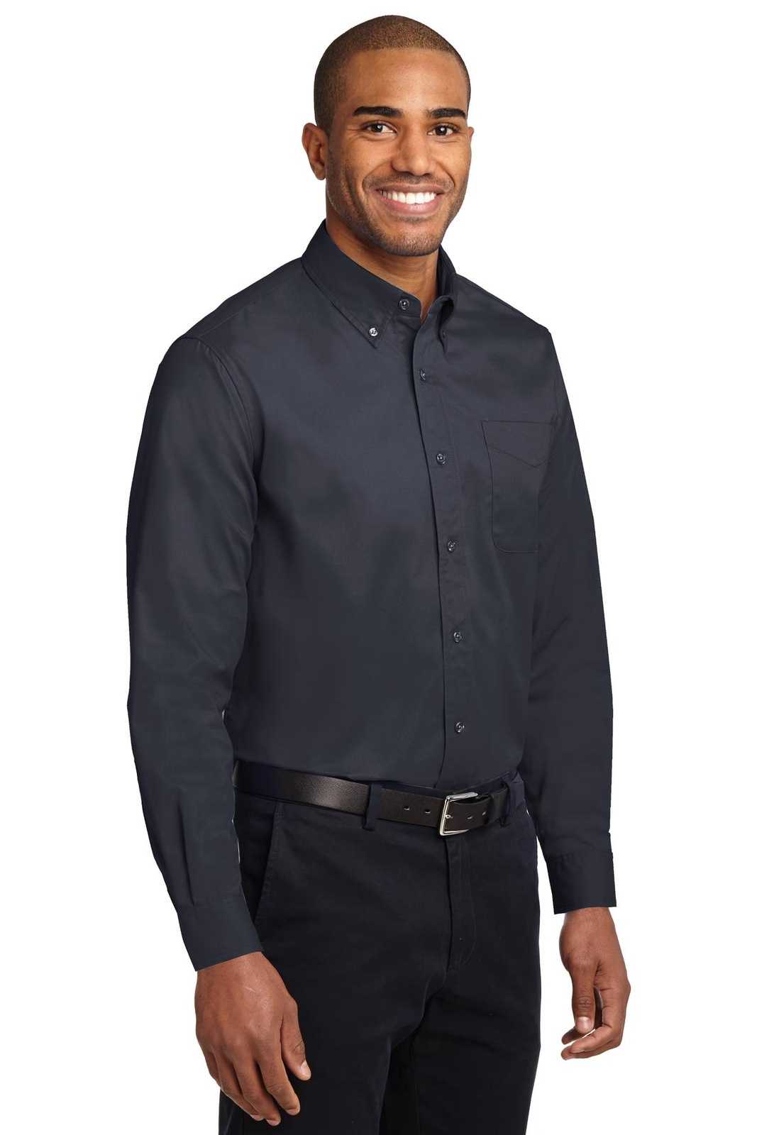 Port Authority S608 Long Sleeve Easy Care Shirt - Classic Navy Light Stone - HIT a Double - 4