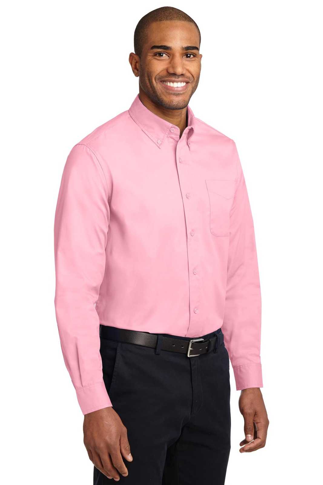 Port Authority S608 Long Sleeve Easy Care Shirt - Light Pink - HIT a Double - 4