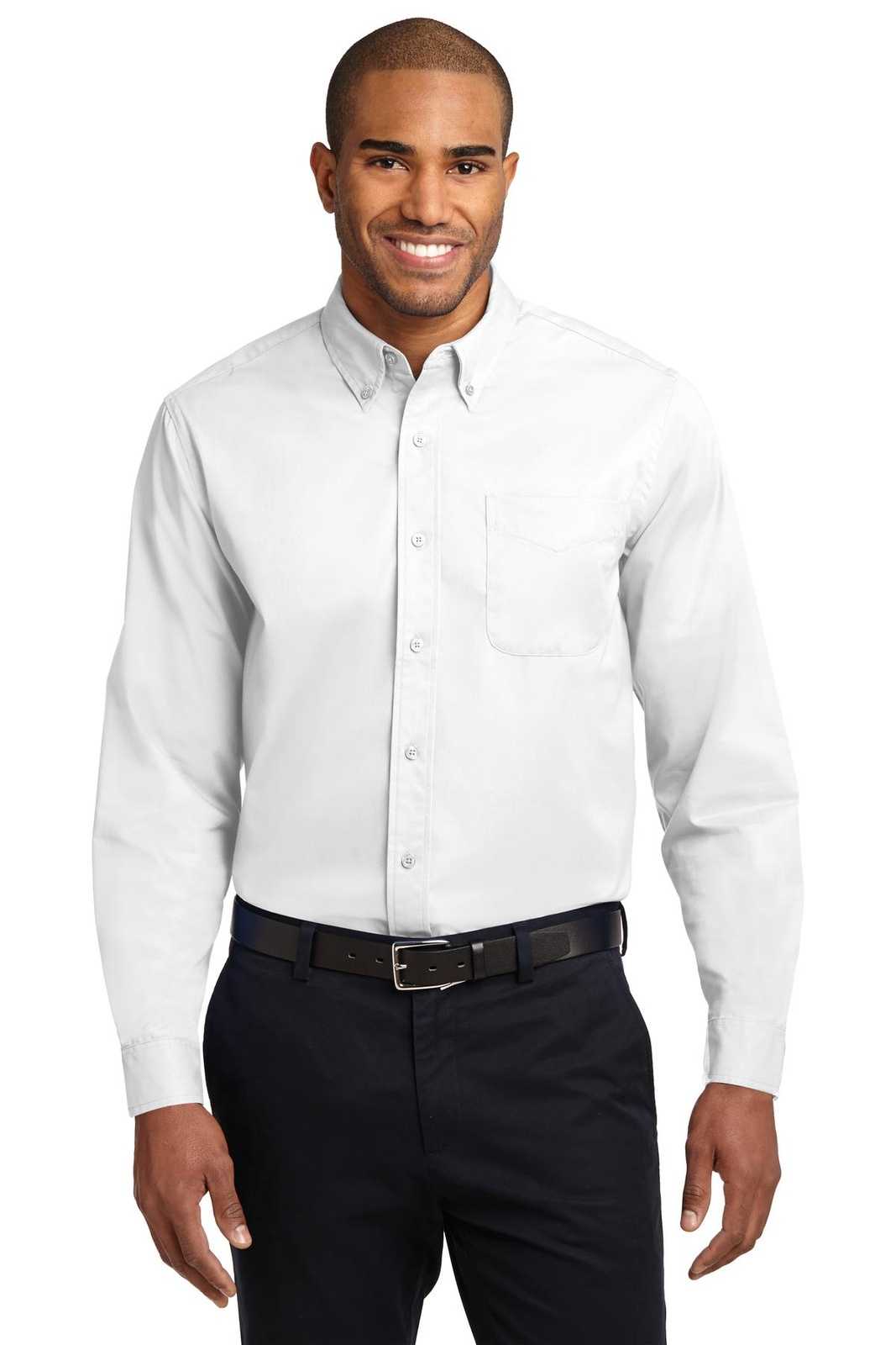 Port Authority S608 Long Sleeve Easy Care Shirt - White Light Stone - HIT a Double - 1