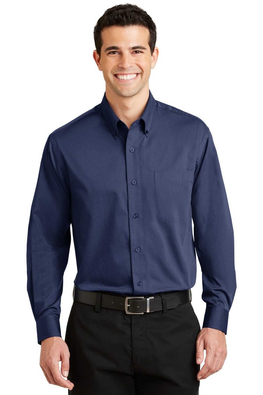 Port Authority S613 Tonal Pattern Easy Care Shirt - Blue - HIT a Double - 1