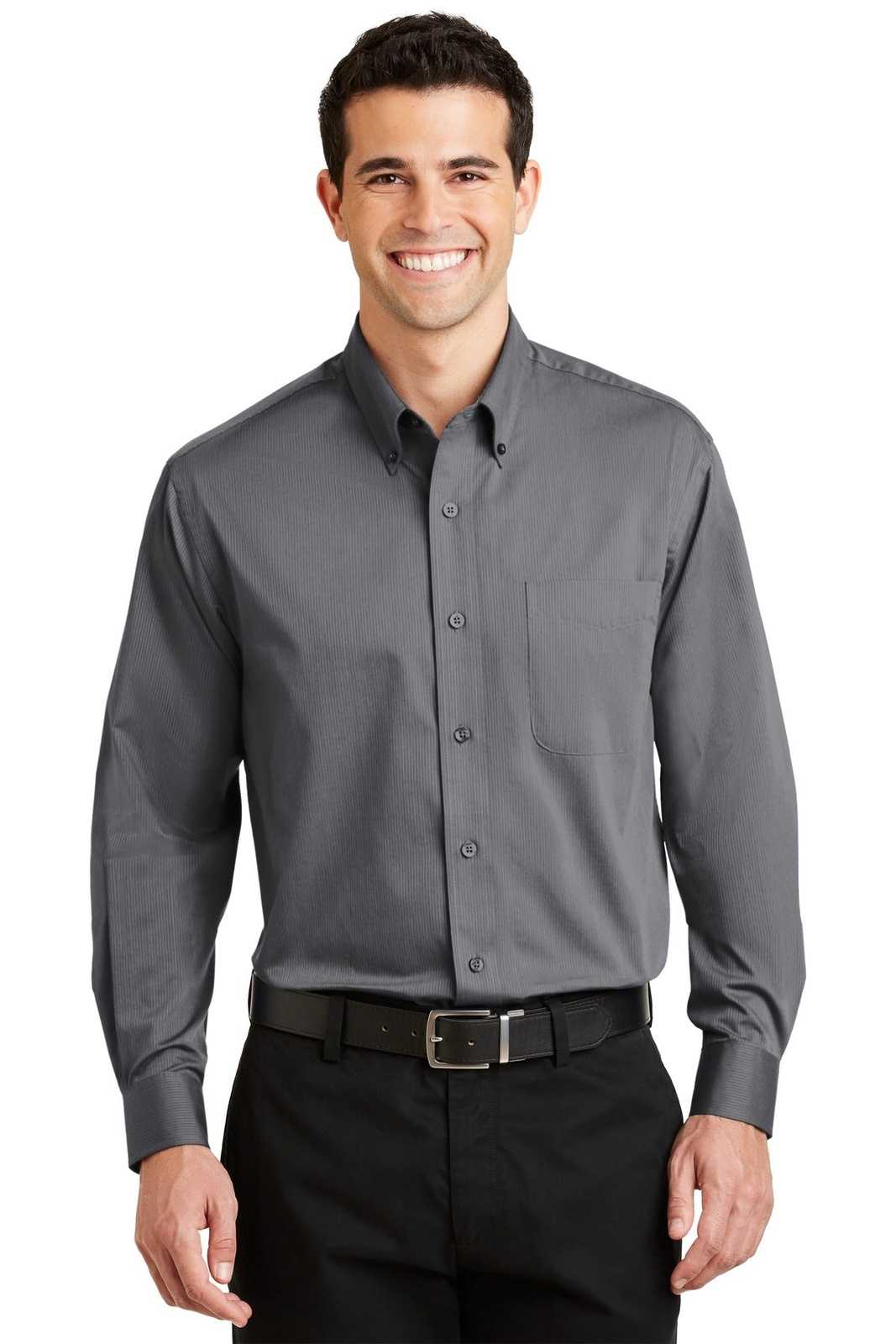 Port Authority S613 Tonal Pattern Easy Care Shirt - Gray - HIT a Double - 1