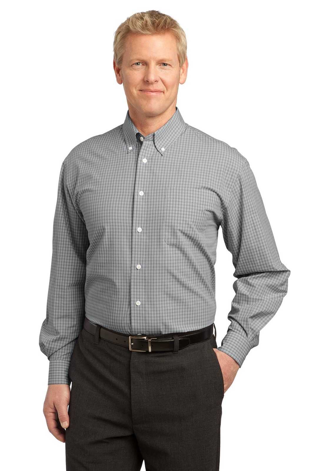 Port Authority S639 Plaid Pattern Easy Care Shirt - Charcoal - HIT a Double - 1