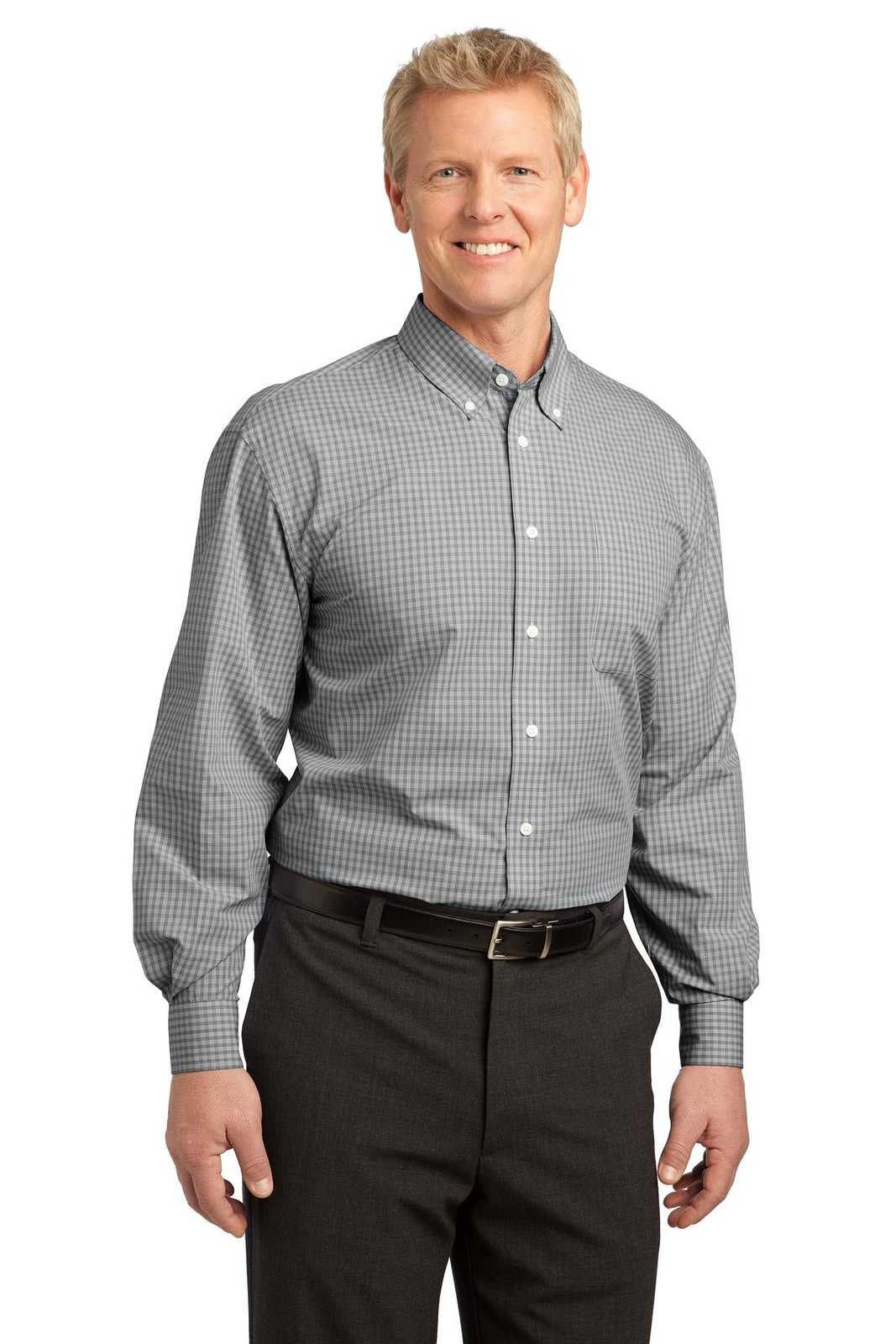 Port Authority S639 Plaid Pattern Easy Care Shirt - Charcoal - HIT a Double - 4