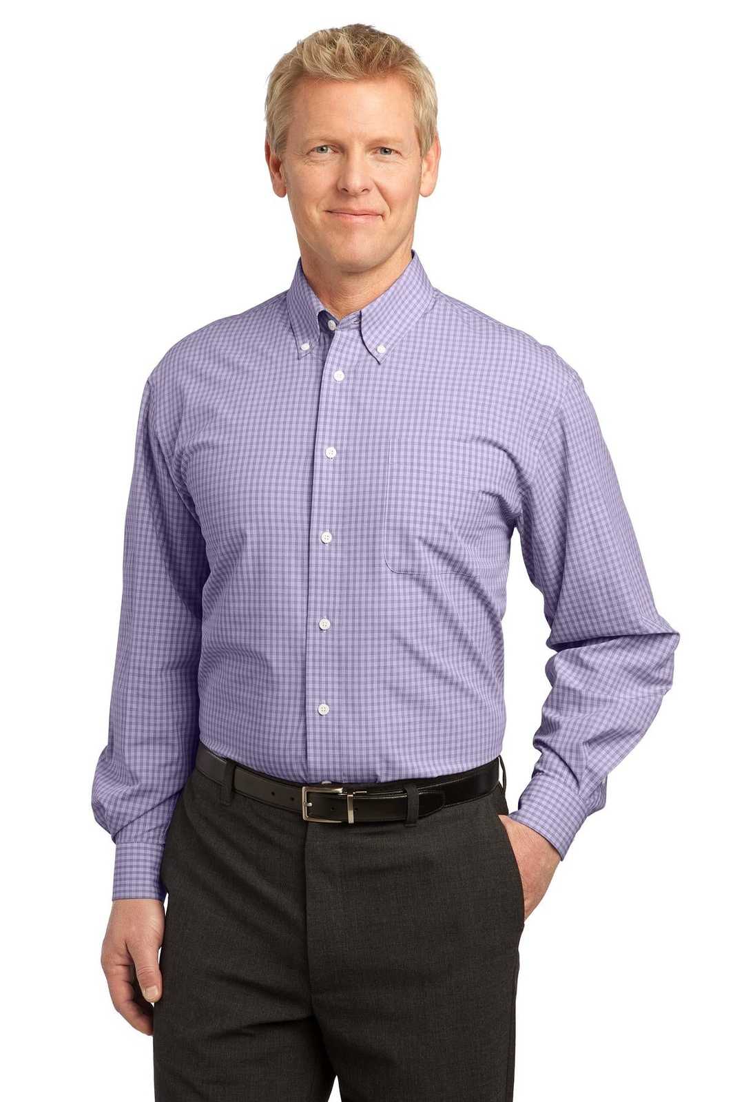 Port Authority S639 Plaid Pattern Easy Care Shirt - Purple - HIT a Double - 1