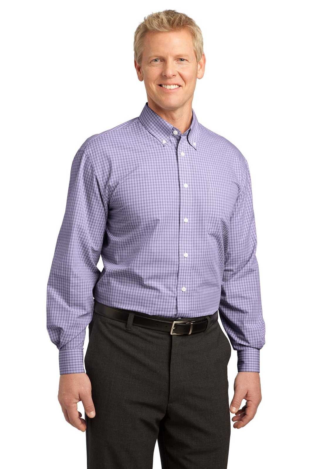 Port Authority S639 Plaid Pattern Easy Care Shirt - Purple - HIT a Double - 4