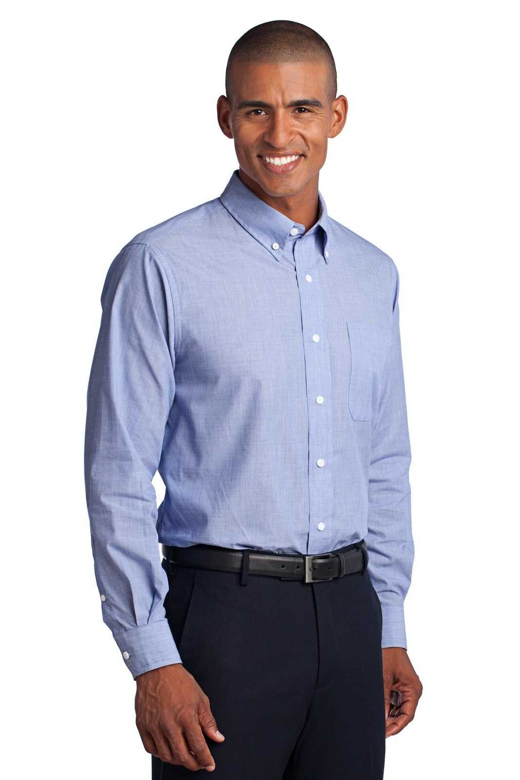 Port Authority S640 Crosshatch Easy Care Shirt - Chambray Blue - HIT a Double - 4