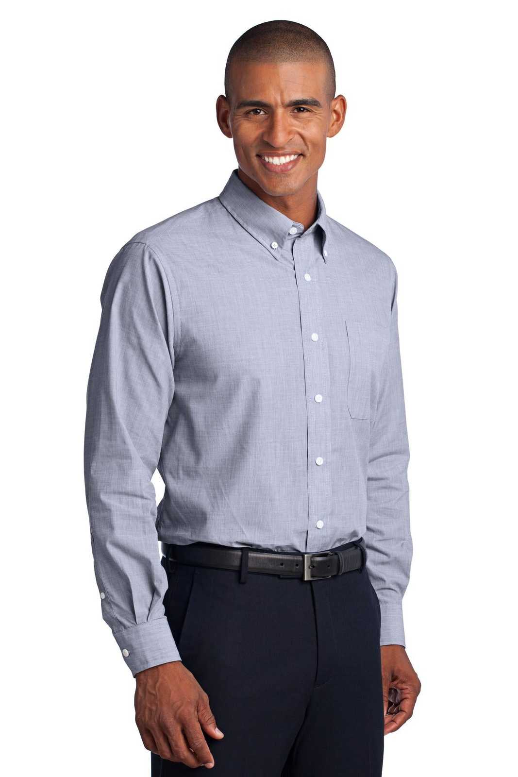Port Authority S640 Crosshatch Easy Care Shirt - Navy Frost - HIT a Double - 4