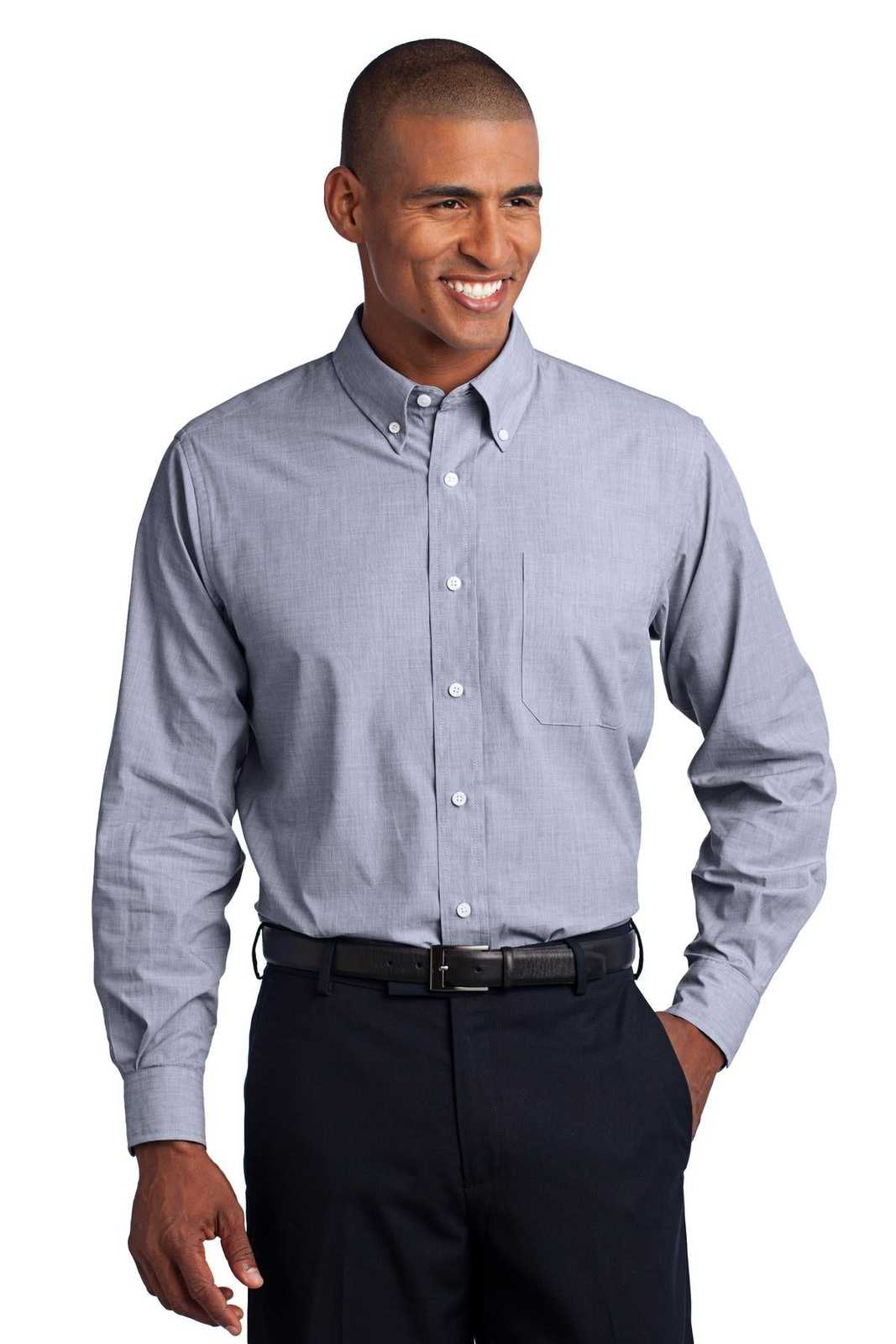 Port Authority S640 Crosshatch Easy Care Shirt - Navy Frost - HIT a Double - 1