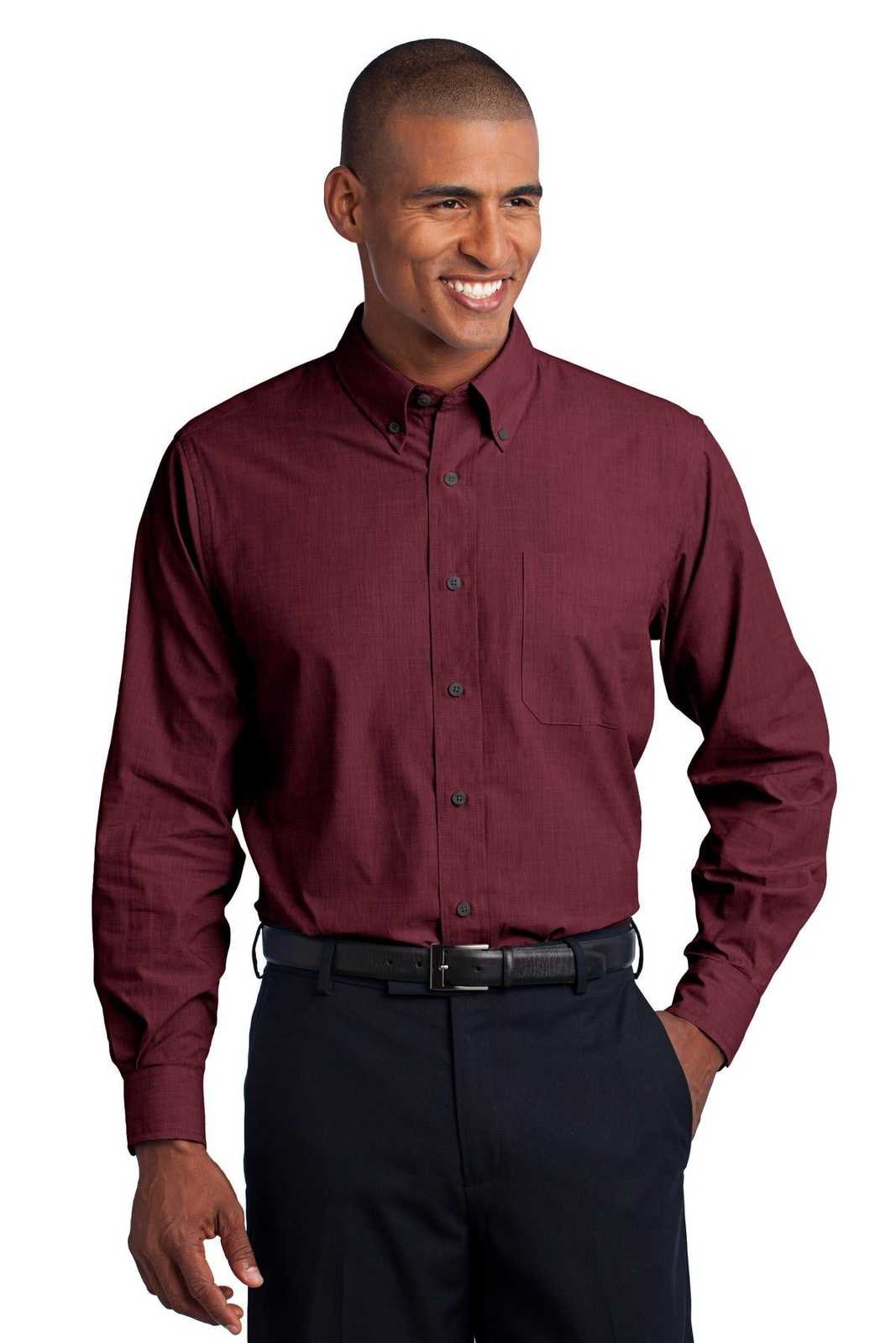 Port Authority S640 Crosshatch Easy Care Shirt - Red Oxide - HIT a Double - 1