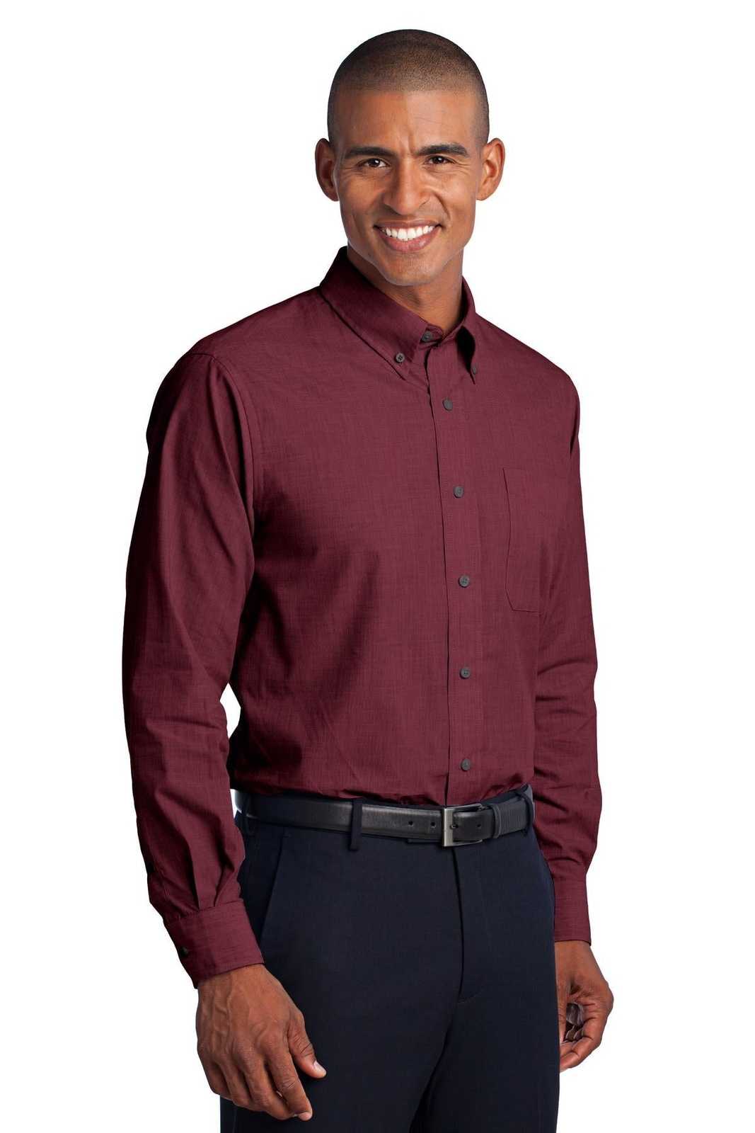 Port Authority S640 Crosshatch Easy Care Shirt - Red Oxide - HIT a Double - 4